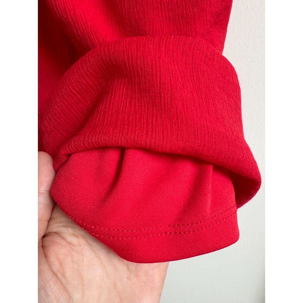 Tomato Red Crepe Romper XXS XS Petite Playsuit Deep V Empire Pocket Smock Tie Jr - Picture 5 of 8